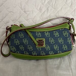 Dooney and Bourke Vintage Mini Bag in Denim Blue and Pistachio Green Leather